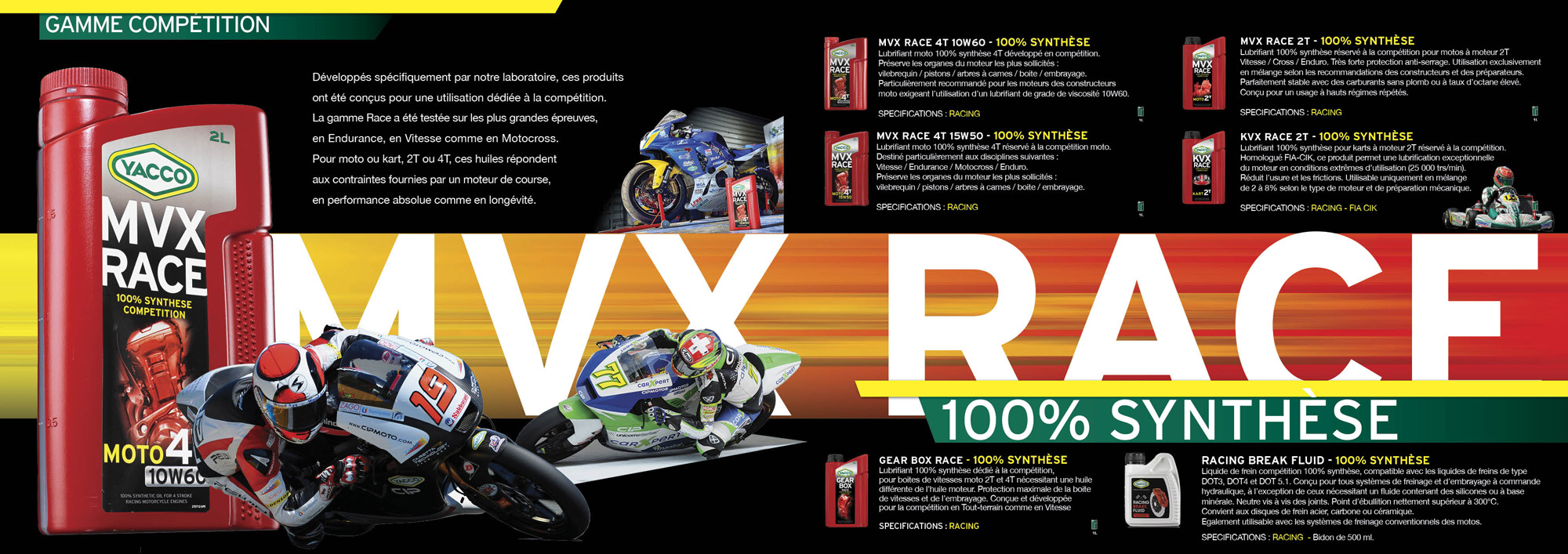 Huiles motos 2 Temps - MVX RACE 2T 100% synthèse pour Moto / Quad